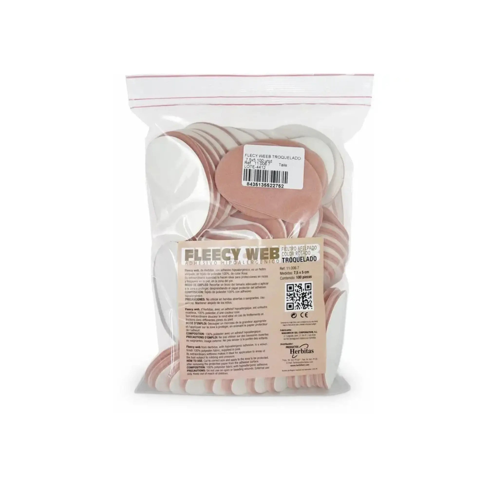 100 feutres en peluche protecteurs adhésifs hypoallergéniques - Fleecy Web Herbitas