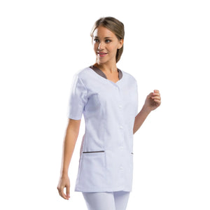 Amandine - Tunique - Manches Courtes - Femme - 75 cm My Blouse Sergé-Blanc-Taupe-T6-XXXL