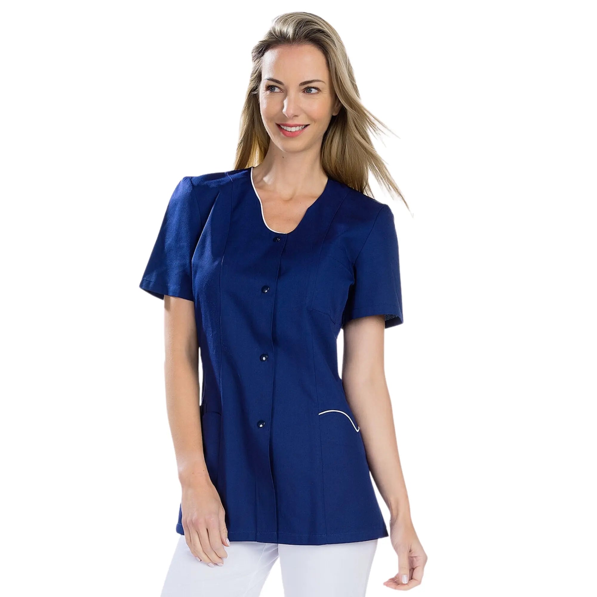 Anaïs - Tunique - Manches Courtes - Femme - 75cm My Blouse  Sergé-Marine-Blanc-T6-XXXL