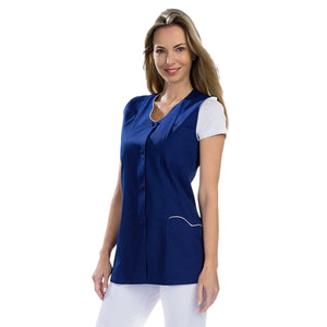 Anaïs - Tunique - Sans Manches - Femme - 75cm My Blouse Sergé-Marine-Blanc-T6-XXXL