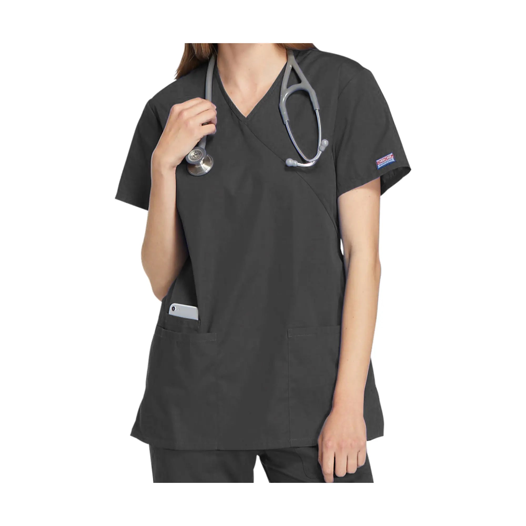 Bayonne - Tunique médicale - Effet cache-coeur  - Manches courtes - Femme - 72 cm - Cherokee Cherokee Authentic Workwear  Anthracite-3XL
