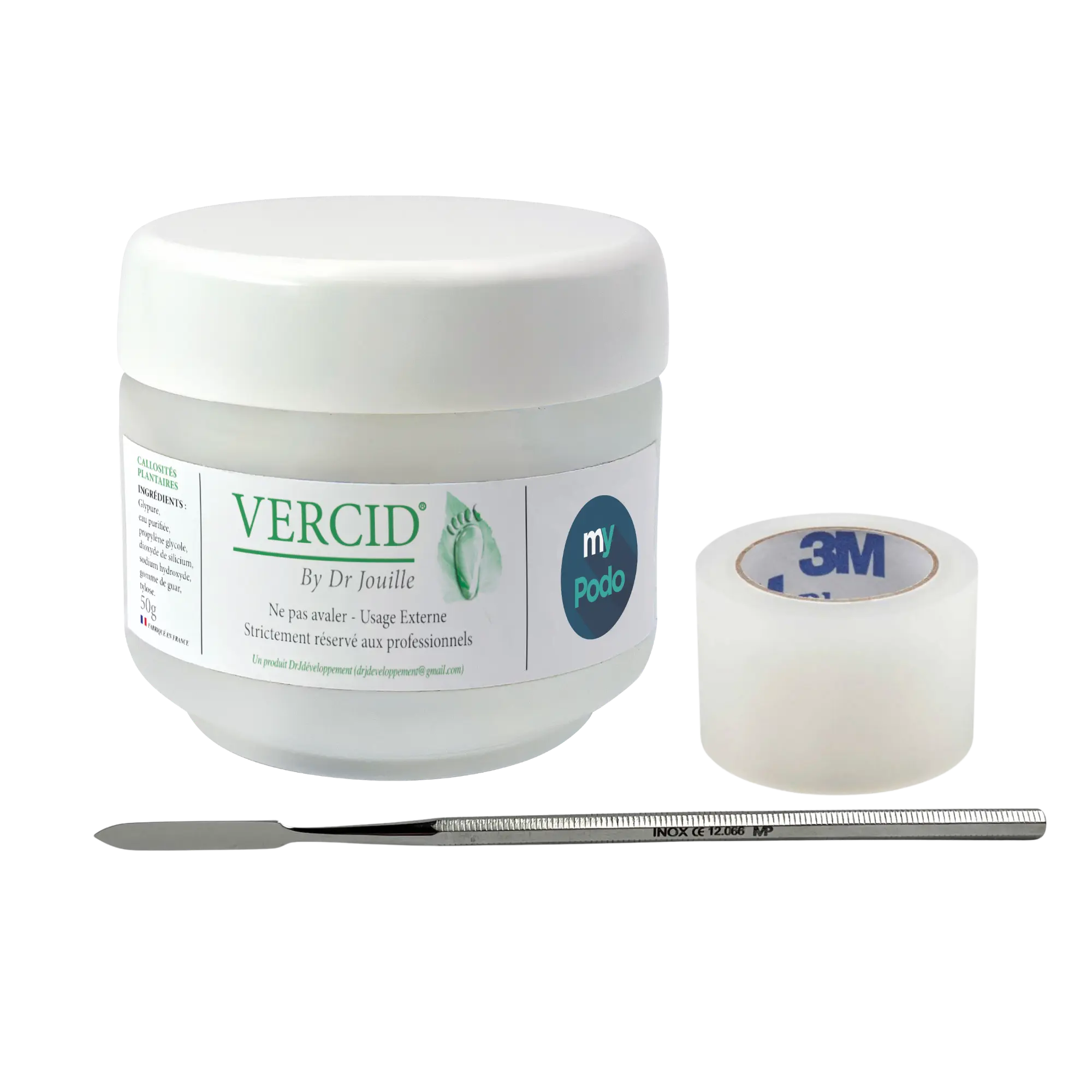 Kit Vercid du Docteur Jouille - Pot 50 g + Spatule à ciment + Rouleau de blenderm Vercid by Dr Jouille
