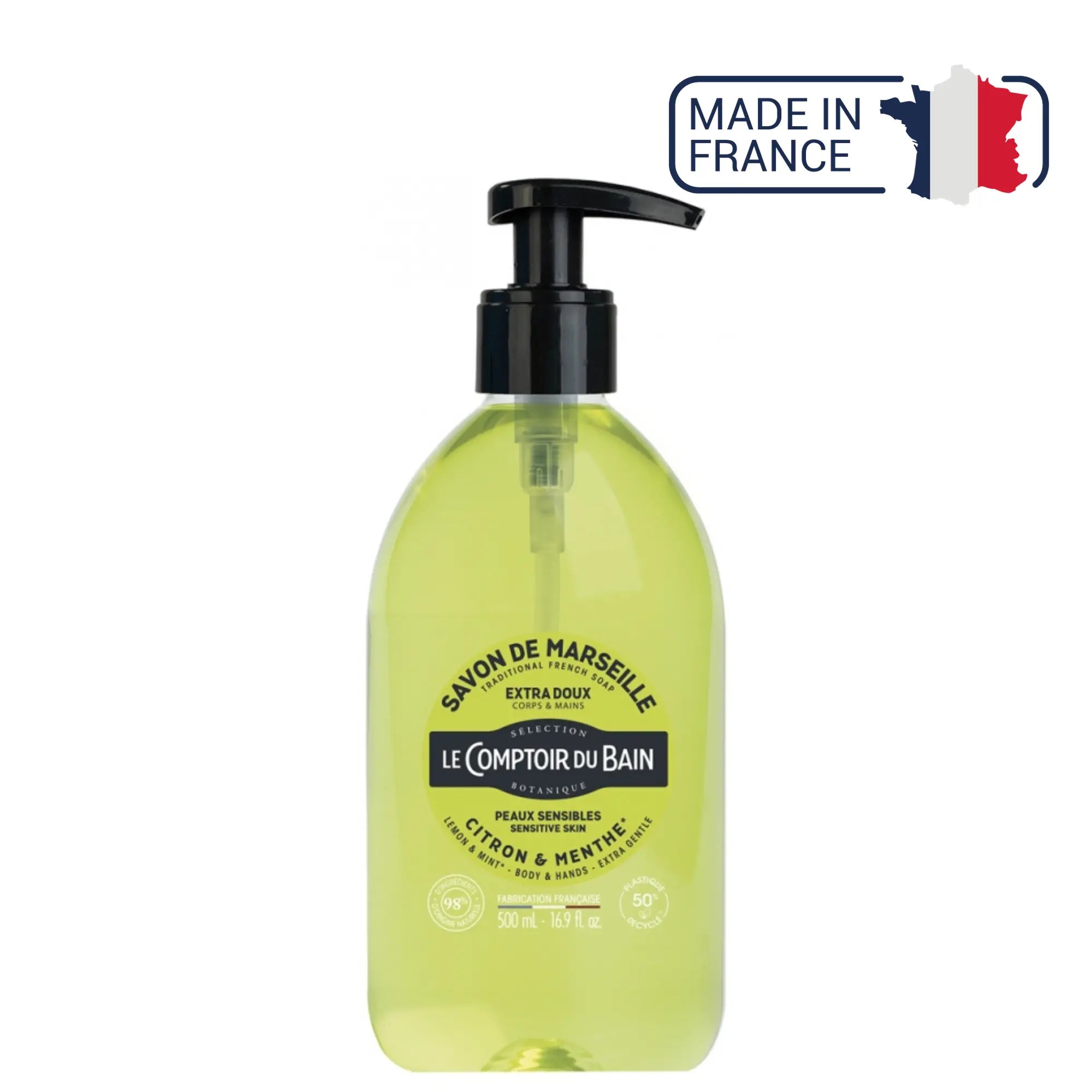 Savon de Marseille liquide Citron Menthe - 500ml - Le Comptoir du Bain - My Podologie