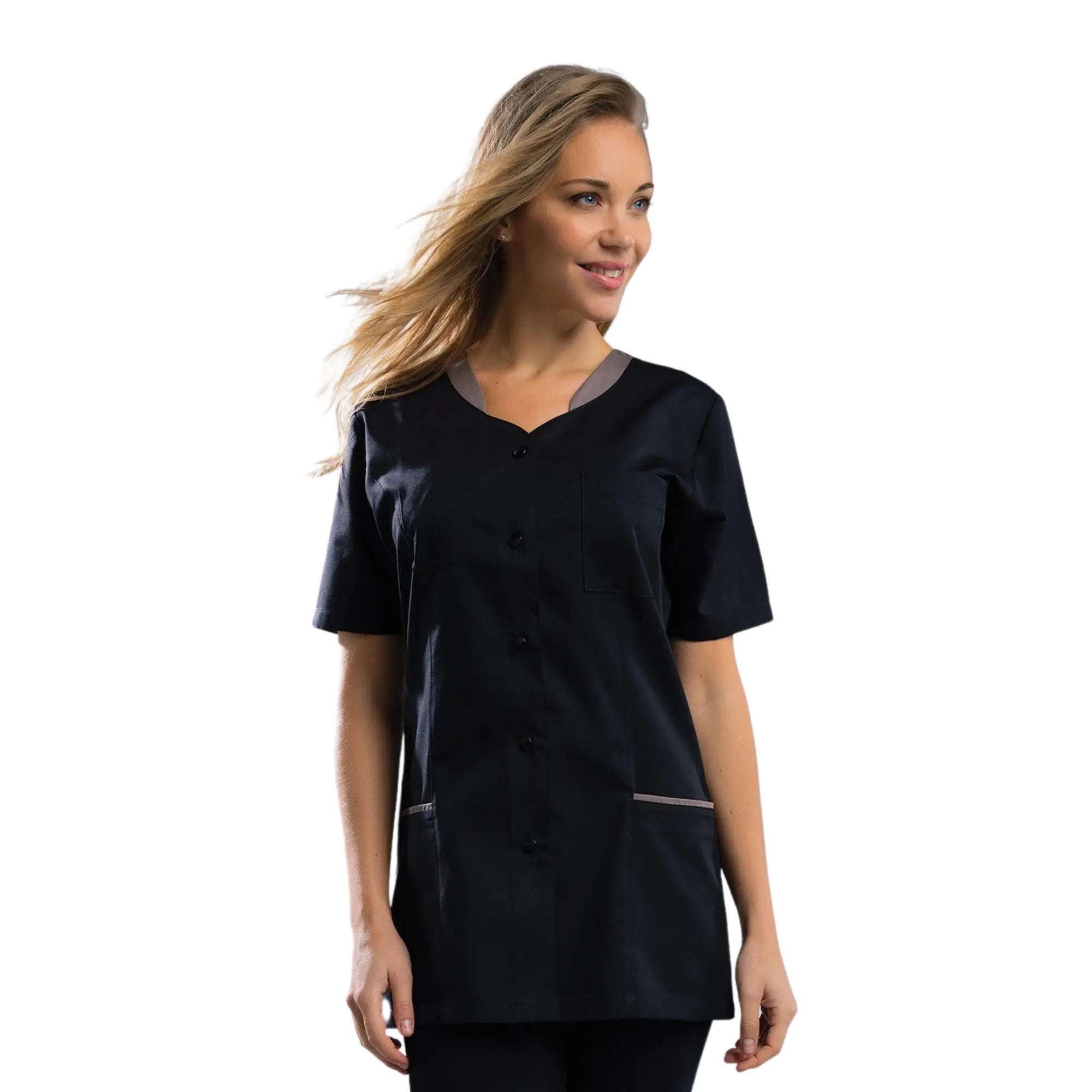 Amandine - Tunique - Manches Courtes - Femme - 75 cm My Blouse  Sergé-Noir-Taupe-T6-XXXL