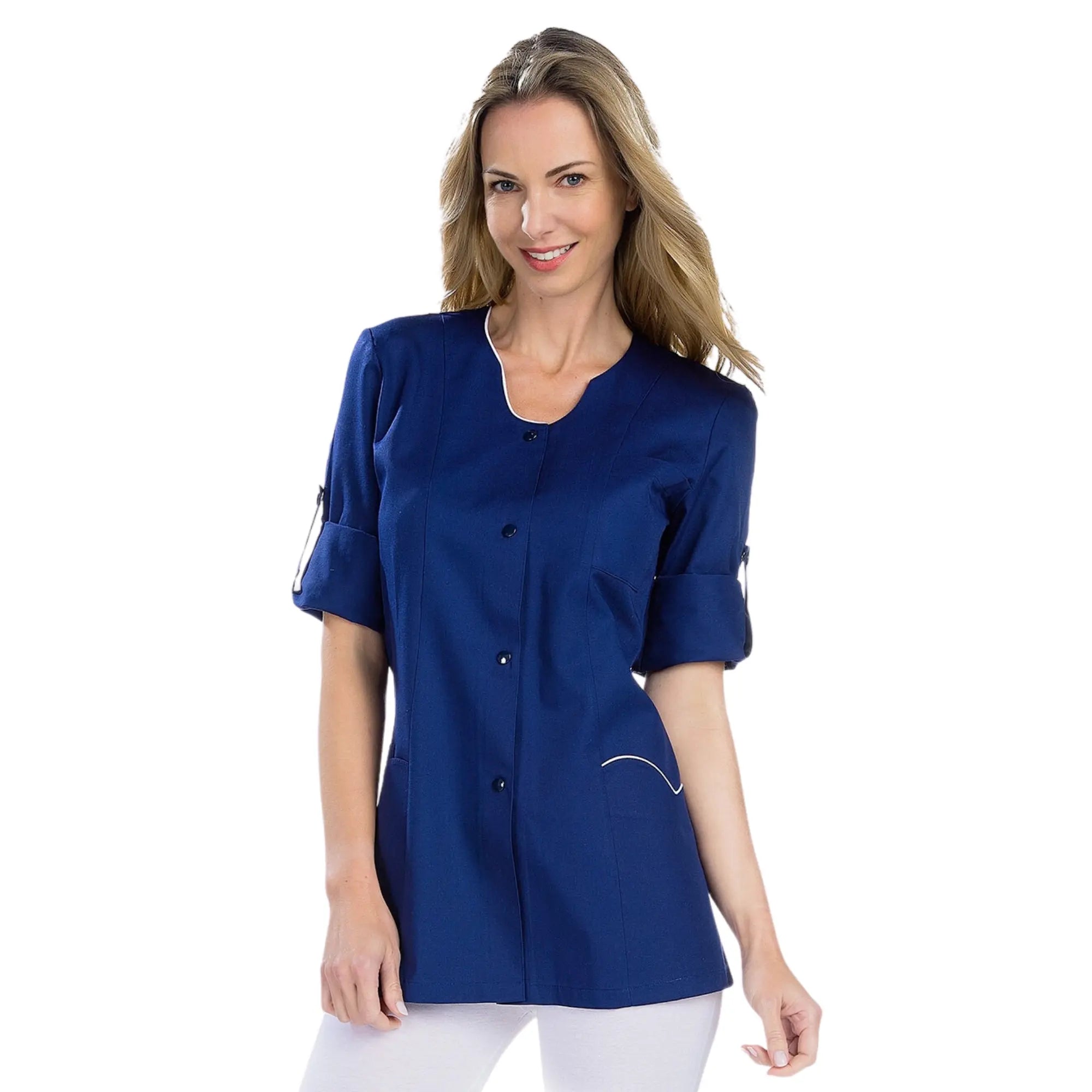 Anaïs - Tunique - Manches Longues - Femme - 75cm My Blouse  Sergé-Marine-Blanc-T6-XXXL