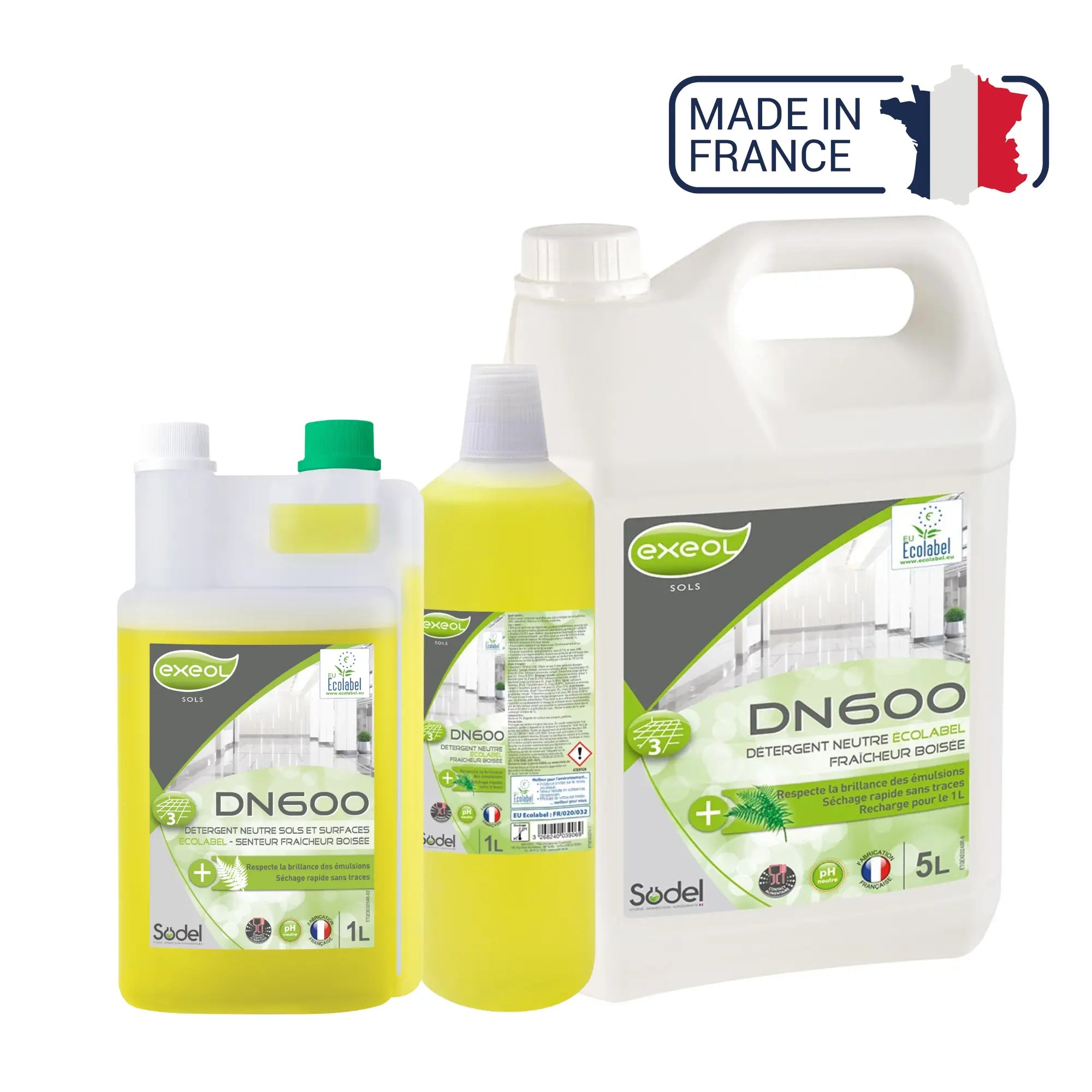 DN600 - Détergent neutre Ecolabel parfum fraîcheur boisée - Sodel Exeol 