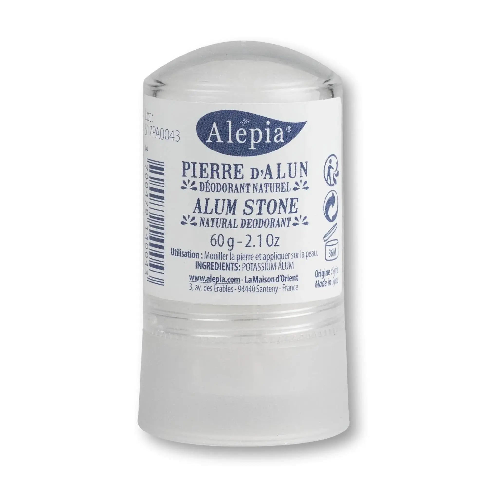 Déodorant naturel à la pierre d'alun - Stick 60 g - Alépia - My Podologie